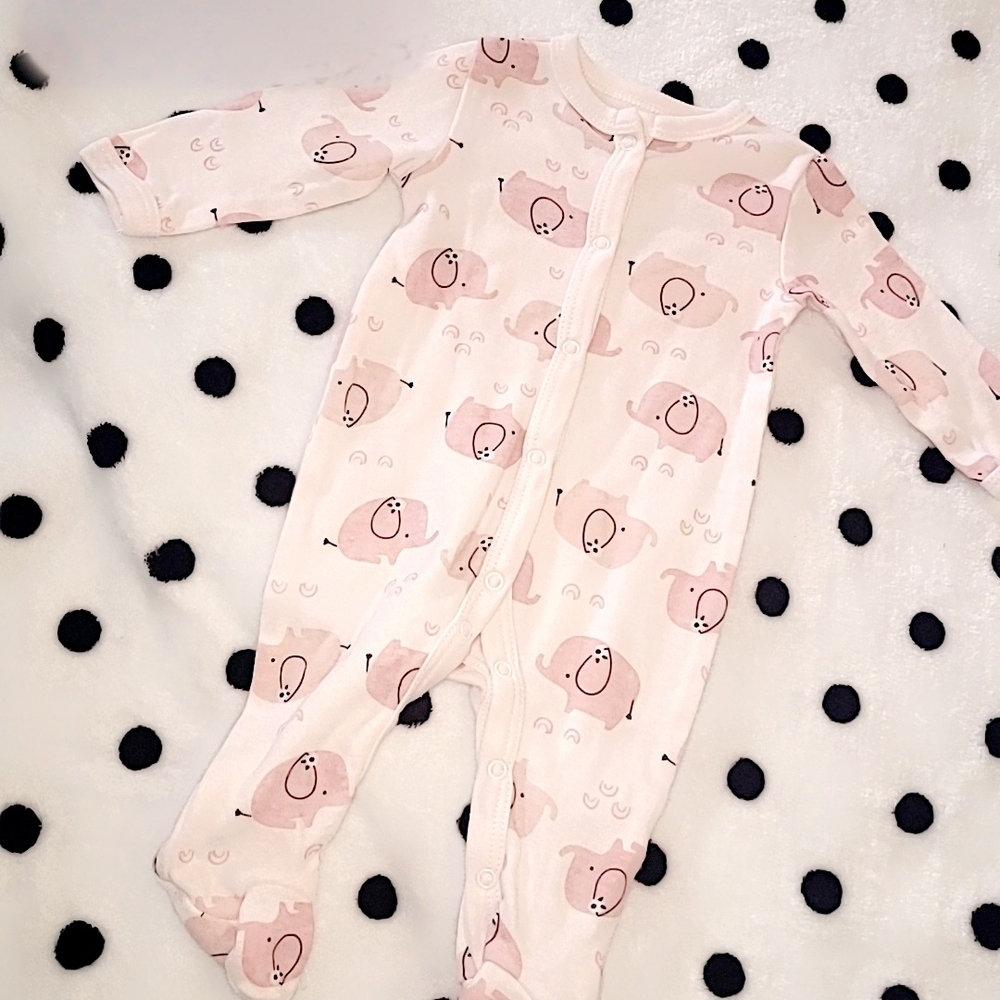 Adorable Pink Elephant Print Kids One Piece